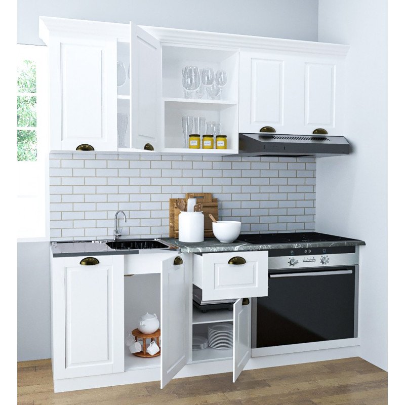 Mobilier Bucătărie MDF Set Square 180cm Alb Rustic