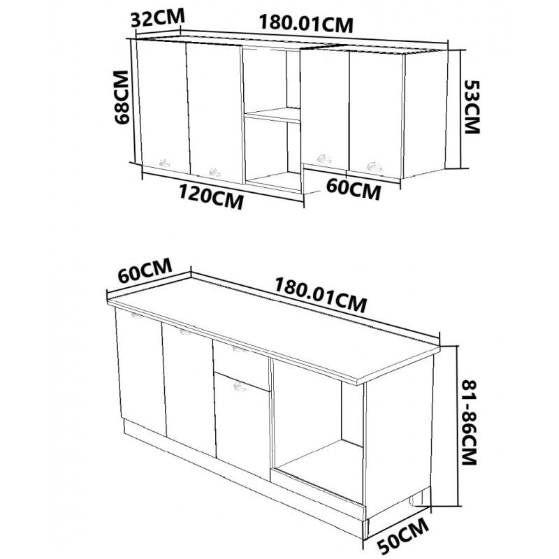 Mobilier Bucătărie MDF Set Square 180cm Fag