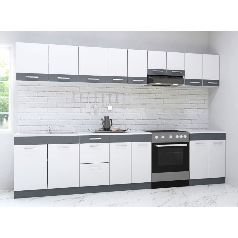 Mobilier Bucătărie PAL Set Sarona 300cm Alb/Antracit