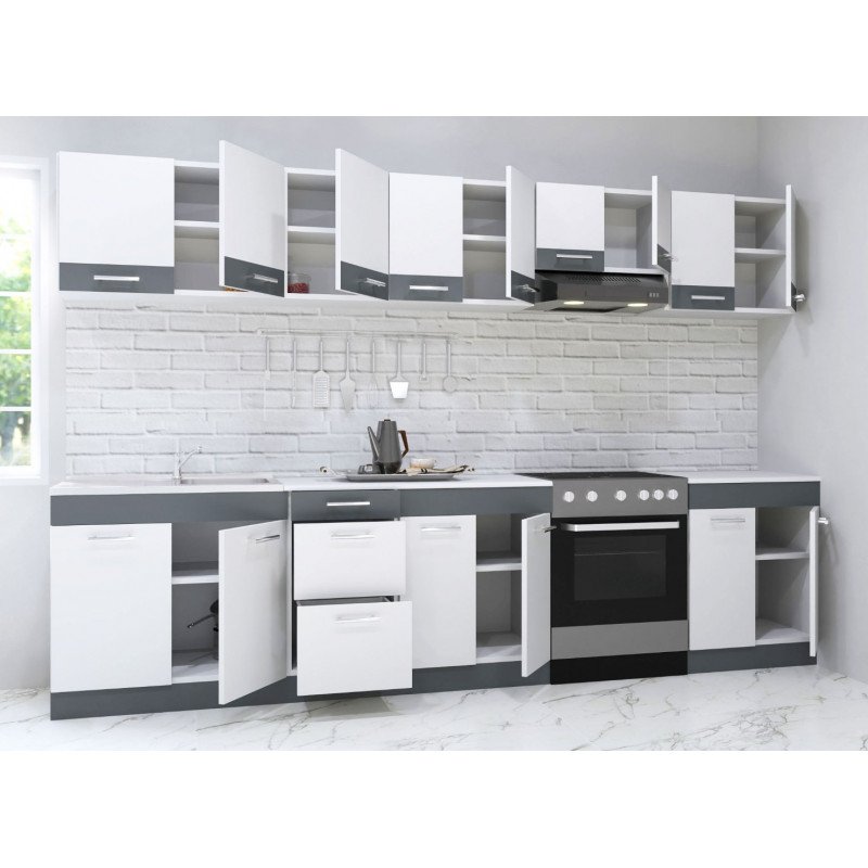 Mobilier Bucătărie PAL Set Sarona 300cm Alb/Antracit