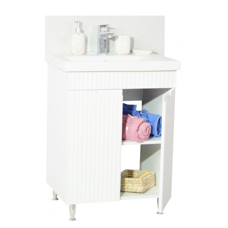 Set Bază cu Lavoar și Oglindă 60cm Alb