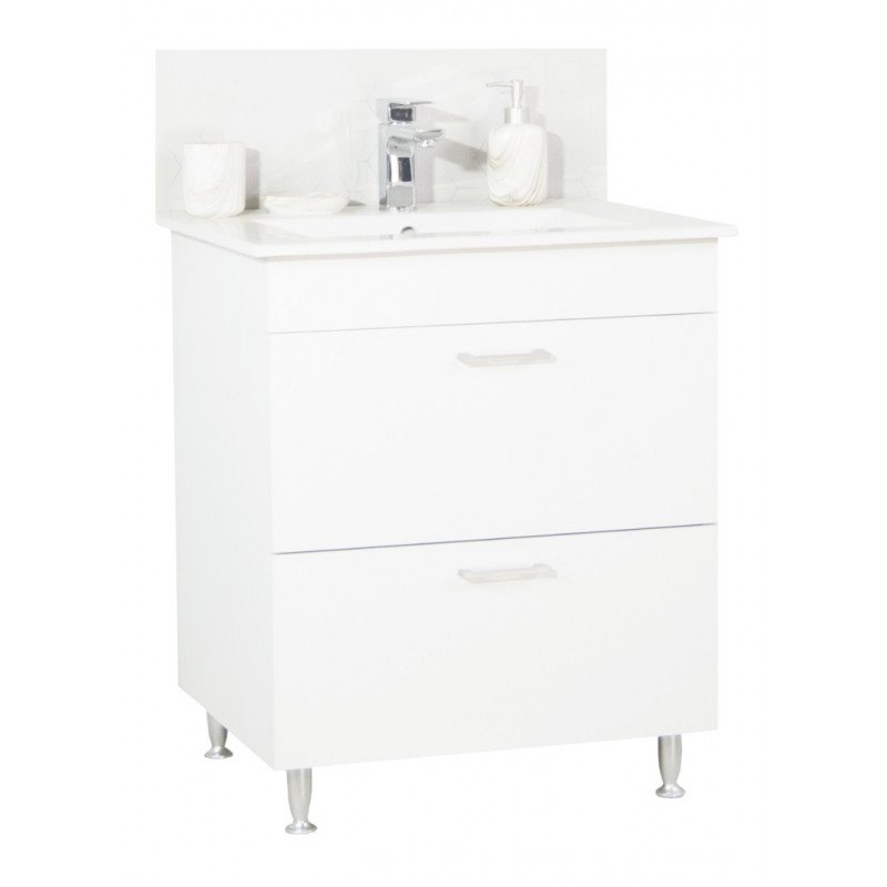 Set Bază cu Lavoar și Oglindă 70cm Alb cu Sertare