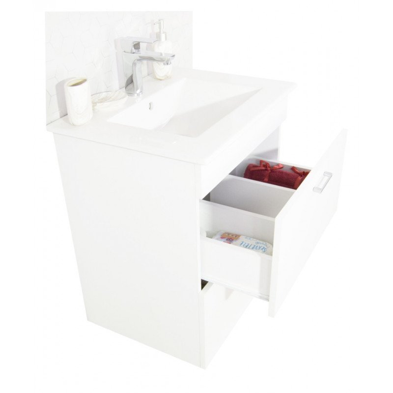 Set Bază Suspendat cu Lavoar și Oglindă 80cm Alb